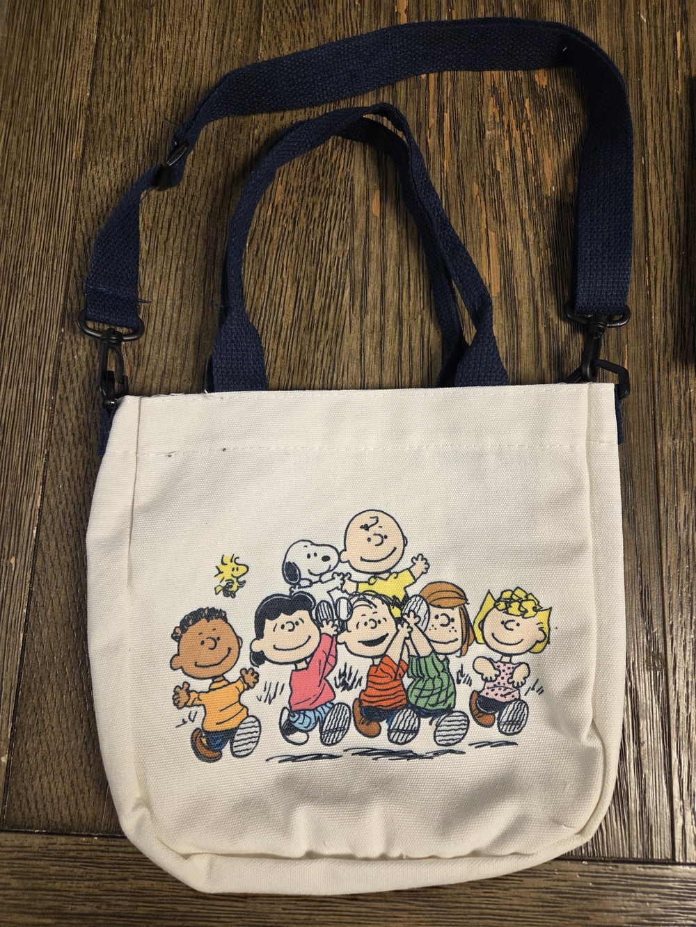 Peanuts Cream Canvas Mini Bag with Navy Strap
